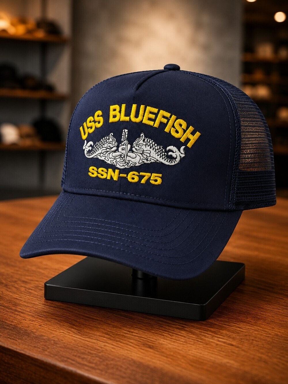 USS BLUEFISH SSN-675 Boat Navy Ship Baseball Cap Blue Mesh Snapback…